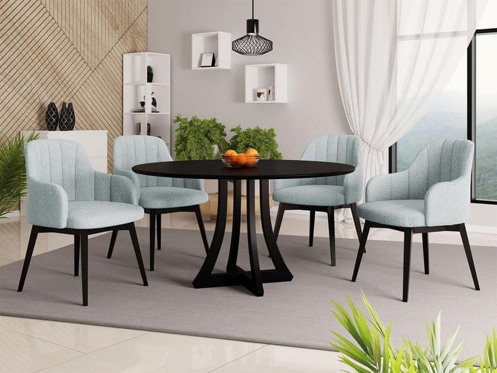 Veneti Okrúhly jedálenský stôl 100 cm so 4 stoličkami TULZA 2 - čierny / modrý